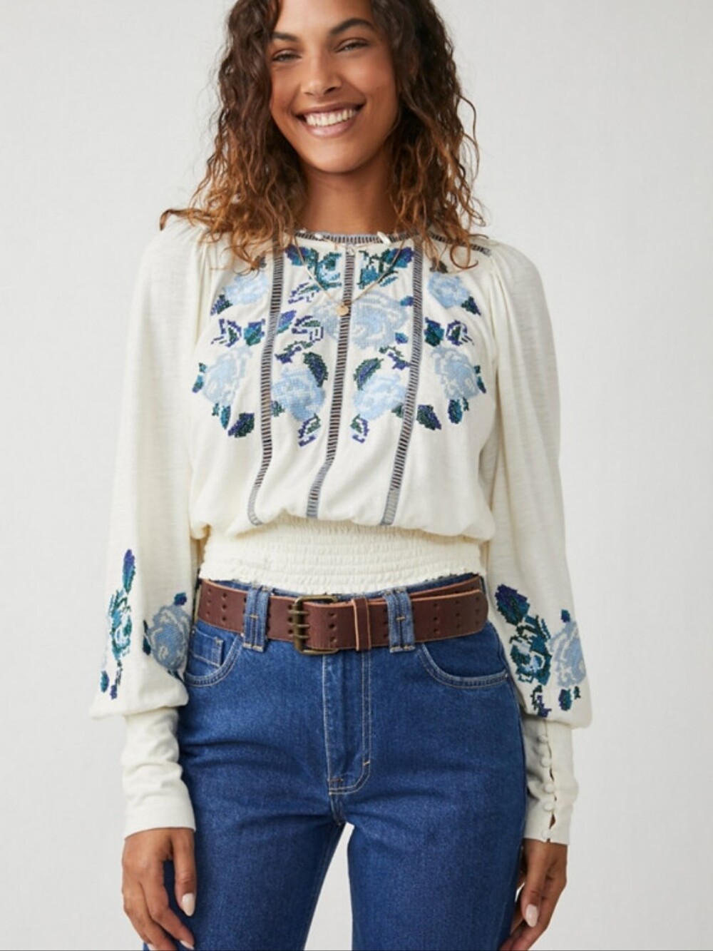 Free People Felicity Top Long Sleeve Medium Embroidered Top
